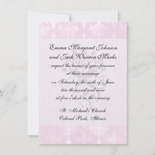 柔らかいピンク動揺して色のダマスク 招待状 (正面)