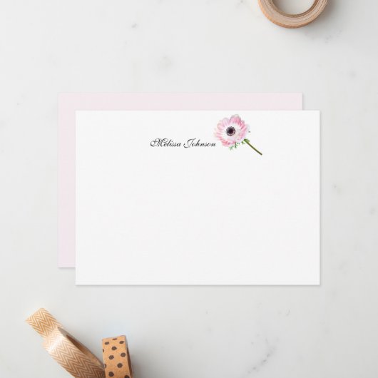 柔らかいピンク独身のの花パーソナライズされた ノートカード (正面/裏面インサイチュ)