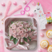 柔らかいピンク結婚のバラの花束 ペーパープレート (パーティー)