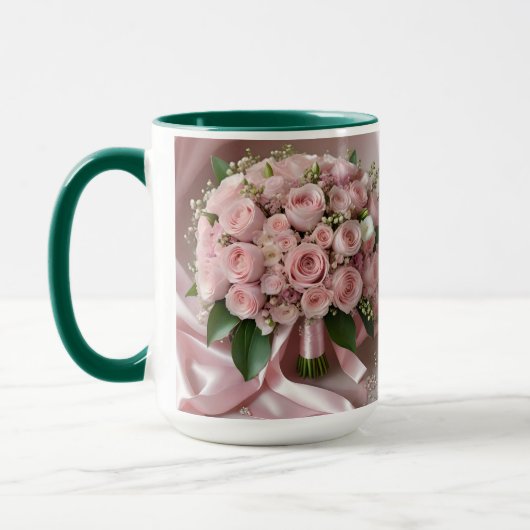 柔らかいピンク結婚のバラの花束 マグカップ (左)