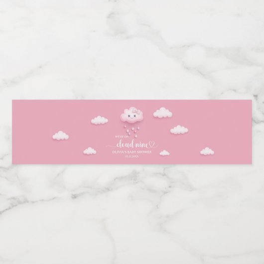 柔らかいピンク色の空の白ふわふわの雲9赤ちゃんシャワー ペットボトルラベル (シングルラベル)