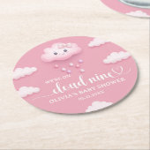 柔らかいピンク色の空の白ふわふわの雲9赤ちゃんシャワー ラウンドペーパーコースター (アングル)