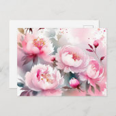 柔らかいピンク色の繊細な水彩花 ポストカード (正面/裏面)