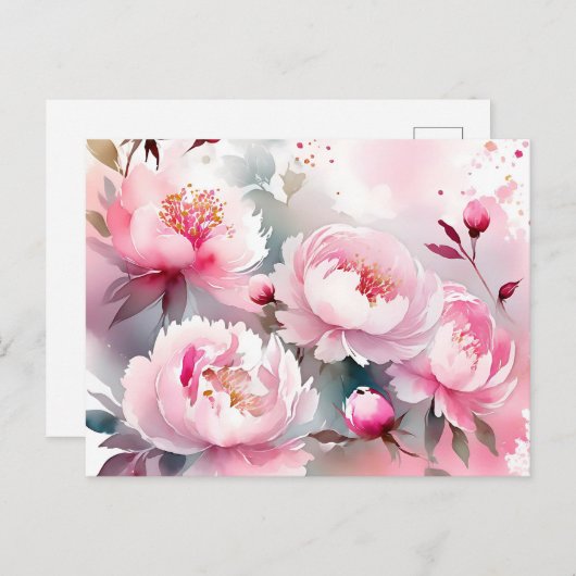 柔らかいピンク色の繊細な水彩花 ポストカード (正面/裏面)