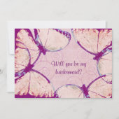 柔らかいピンク色の羽毛の蝶 招待状 (正面)