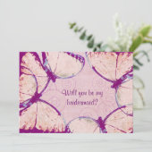 柔らかいピンク色の羽毛の蝶 招待状 (スタンド正面)