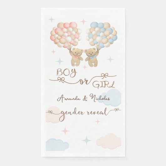 柔らかいピンク色の青テディベア性別リビール (正面)