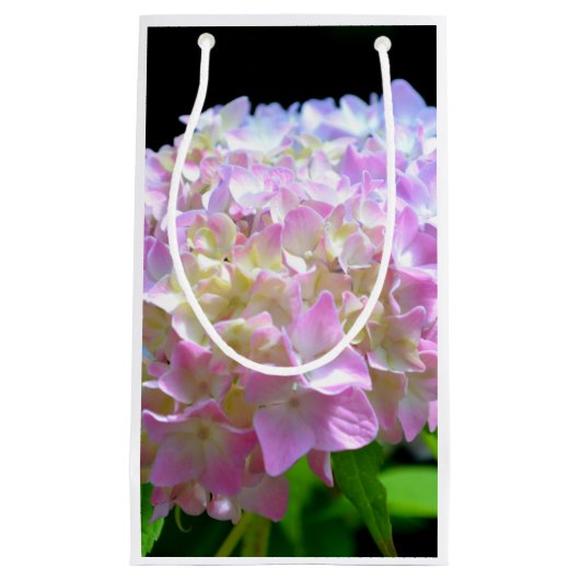 柔らかいピンク色の黄色い紫紫紫紫陽花 スモールペーパーバッグ (正面)