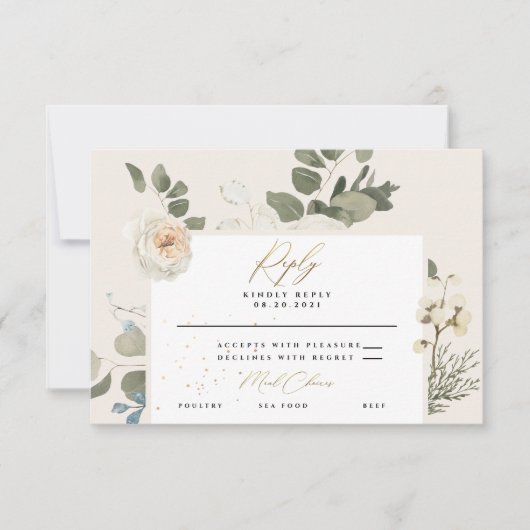 柔らかいフローラの結婚植物葉 出欠カード (正面)