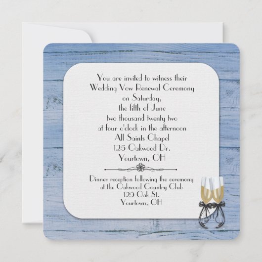 柔らかいフローラの花束を持つ青い木材を再生することを誓う 招待状 (裏面)