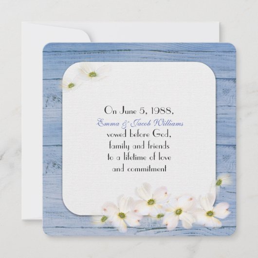 柔らかいフローラの花束を持つ青い木材を再生することを誓う 招待状 (正面)