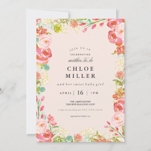 柔らかいフローラの赤ちゃんシャワーの招待状 招待状 (正面)