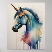柔らかいミュート色の水色ユニコーン ポスター (正面)