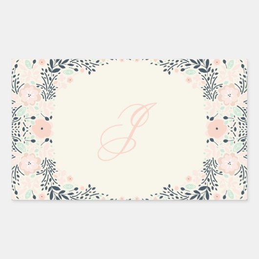 柔らかいモノグラム |フローラ個人用カスタム 長方形シール (正面)