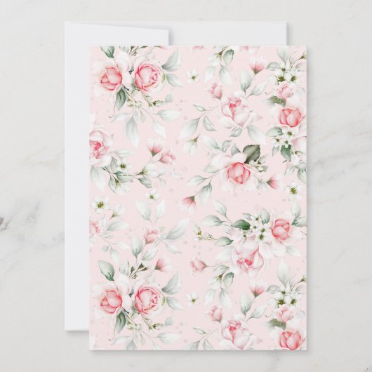 柔らかいライトピンクの花と緑の赤ちゃんシャワー 招待状 (裏面)