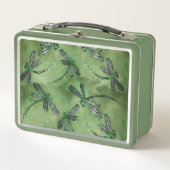 柔らかいライムに紫の翼のトンボ メタルランチボックス (正面)