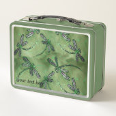 柔らかいライムに紫の翼のトンボ メタルランチボックス (裏面)