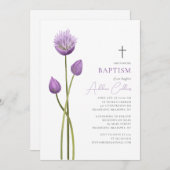 柔らかいラベンダーバブルフラワーミニマリストバプテスマ 招待状 (正面/裏面)