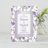 柔らかいラベンダーピンクパープルグリーン結婚フローラ 招待状 (スタンド正面)