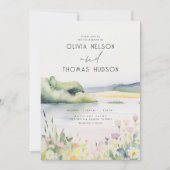 柔らかいロマンチックな牧草地の野草夏結婚の花 招待状 (正面)