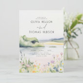 柔らかいロマンチックな牧草地の野草夏結婚の花 招待状 (スタンド正面)