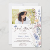 柔らかいワイルドフラワーウォータカラー4 – 写真卒業 招待状 (正面)
