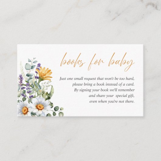 柔らかいワイルドフラワーデイジー赤ちゃんシャワー本リクエスト エンクロージャーカード (正面)