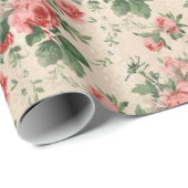 柔らかいヴィンテージの花の赤いバラパターン ラッピングペーパー (ロールコーナー)