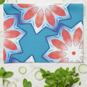 柔らかい光沢のある青い赤い10スタブスター万華鏡のように千変万化するパターン キッチンタオル (折り畳み)