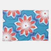 柔らかい光沢のある青い赤い10スタブスター万華鏡のように千変万化するパターン キッチンタオル (横)