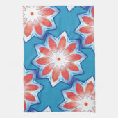 柔らかい光沢のある青い赤い10スタブスター万華鏡のように千変万化するパターン キッチンタオル (縦)