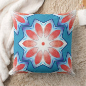 柔らかい光沢のある青い赤い10スタブスター万華鏡のように千変万化するパターン クッション (ブランケット)