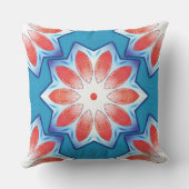 柔らかい光沢のある青い赤い10スタブスター万華鏡のように千変万化するパターン クッション (裏面)