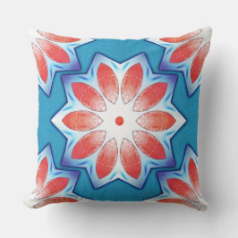 柔らかい光沢のある青い赤い10スタブスター万華鏡のように千変万化するパターン クッション