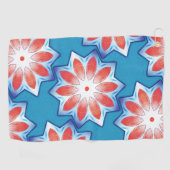 柔らかい光沢のある青い赤い10スタブスター万華鏡のように千変万化するパターン ゴルフタオル (横)