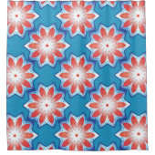 柔らかい光沢のある青い赤い10スタブスター万華鏡のように千変万化するパターン シャワーカーテン (正面)