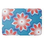 柔らかい光沢のある青い赤い10スタブスター万華鏡のように千変万化するパターン バスマット (正面)