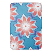 柔らかい光沢のある青い赤い10スタブスター万華鏡のように千変万化するパターン バスマット (正面縦)