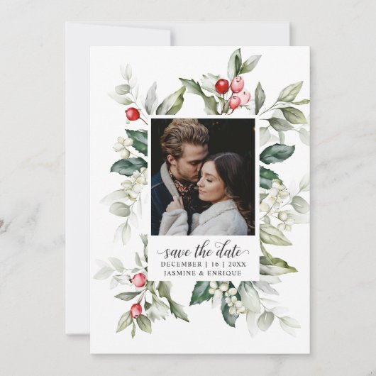 柔らかい冬のベリークリスマス |写真の保存日付 セーブザデート (正面)