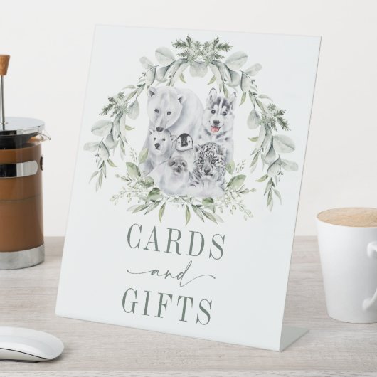 柔らかい冬の休日アルティック動物のカードとギフト 台座サイン (インサイチュ)