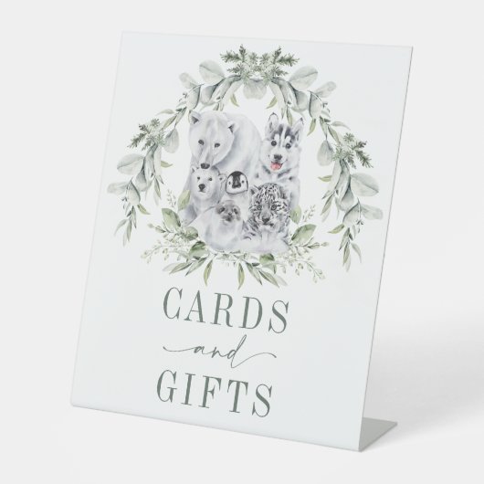 柔らかい冬の休日アルティック動物のカードとギフト 台座サイン (正面)