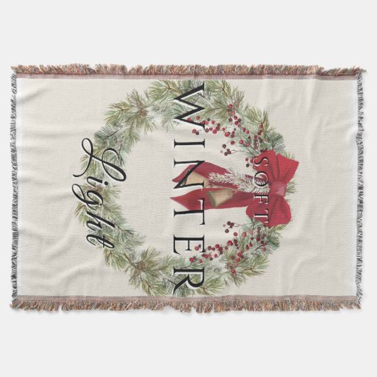 柔らかい冬の光とクリスマスリース スローブランケット (正面)