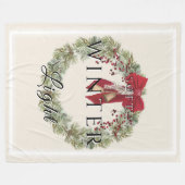 柔らかい冬の光とクリスマスリース フリースブランケット (正面(横))