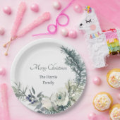 柔らかい冬の緑のクリパーソナライズされたスマス ペーパープレート (パーティー)