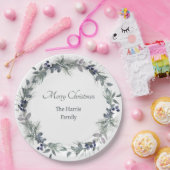 柔らかい冬の緑のリースパーソナライズされたクリスマス ペーパープレート (パーティー)