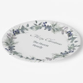 柔らかい冬の緑のリースパーソナライズされたクリスマス ペーパープレート (アングル)
