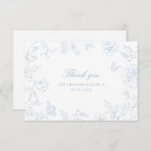 柔らかい埃っぽい青い陳腐な赤ちゃんシャワー サンキューカード (正面/裏面)