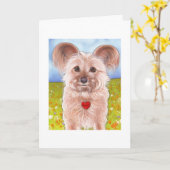 柔らかい子犬の挨拶状 カード (黄色い花)