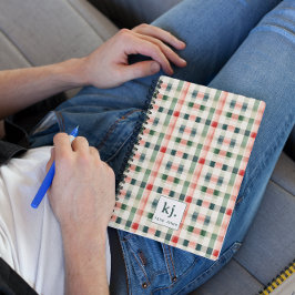 柔らかい常緑ギンガムモノグラム ノートブック