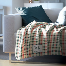 柔らかい常緑ギンガムモノグラム フリースブランケット